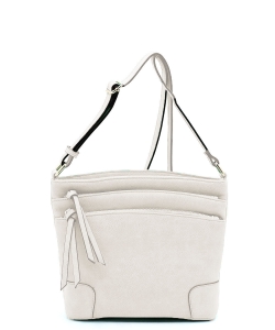 All-In-One Tassel Detailed Crossbody Bag/ Messenger Bag with Double-zipped front compartment WU059 WHITE